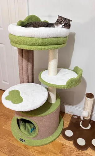 Miniatura 6 de KAMABOKO Bonito árbol para gatos de 42.5 pulgadas, árbol verde para gatos de interior, torre estética para gatos con forro polar de peluche