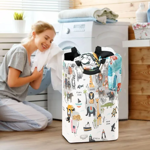 Miniatura 6 de senya Cesta de almacenamiento grande con asas, organizador plegable para ropa de guardería, juguetes, mapa del mundo animal Multi 5