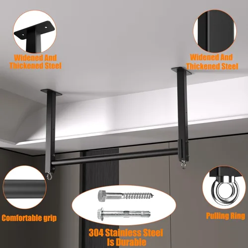 Miniatura 4 de Ceiling Mounted Pull Up Bar, Heavy Duty 700 LBS Multi Grip Pull Up Bars, 16"/24" Rafter Chin Up Bar, Ceiling Joist for Garage/Gym/Basement with