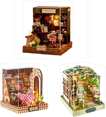 Miniatura 10 de Kit de rincón de libros, kit de casa en miniatura con LED, rompecabezas de madera 3D para adultos, kit de construcción de casa de muñecas, kit