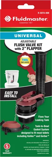Miniatura 3 de Fluidmaster K-507A-008 Kit de reparación universal de válvula de descarga de inodoro ajustable de 2 pulgadas con herramienta de inodoro multicolor