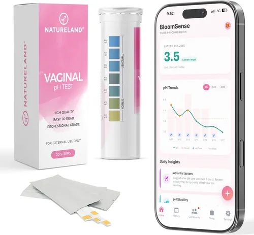 Tiras reactivas de pH para la salud vaginal Natureland, prueba de pH femenina, paquete de valor | Monitorea la salud íntima vaginal y previene