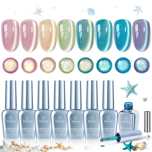 Miniatura 27 de Beetles - Juego de esmaltes de uñas de gel para boda, 6 colores, color nude, rosa, malva, blanco, con brillantina, para remojar con luz UV LED, arte