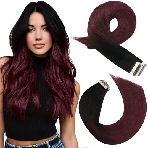 Miniatura 17 de Moresoo Extensiones de cabello humano real con cinta adhesiva, sin costuras, #1 negro azabache, 20 piezas, 1.76 oz (50 g), 24 pulgadas