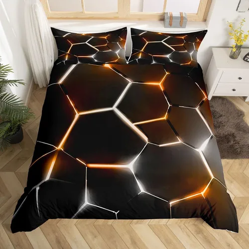 Miniatura 18 de Feelyou Juego de funda de edredón de panal de abeja, color verde y amarillo, juego de ropa de cama hexagonal para niños y niñas, funda de edredón