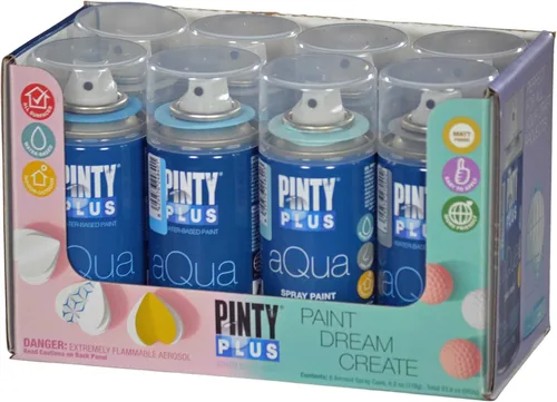 Pintyplus Aqua Mini pintura en aerosol - Juego de 8 latas a base de agua de 4.2 onzas. Acabado ultra mate. Perfecto para artes y manualidades.