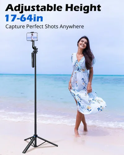 Miniatura 3 de UBeesize Palo de Selfie Trípode Extensible de 64 pulgadas con Luz y Control Remoto, Soporte de Trípode Ajustable para Teléfono para iPhone 17-11