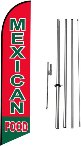 Miniatura 21 de Tacos Mexican Restaurant Publicidad Banner de plumas Swooper Bandera con Kit de asta de Bandera y Estaca de Tierra Tacos-Multicolor-Verde/Rojo