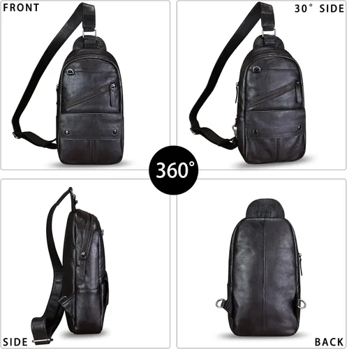 Miniatura 5 de Bolso de cuero genuino para hombres y mujeres, bolso cruzado de cuero vintage, Café
