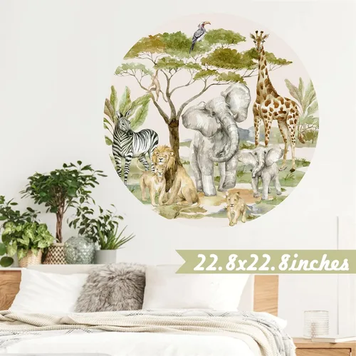 Miniatura 8 de Calcomanías de pared de animales de la selva para niños, diseño de animales de safari africano, despegar y pegar, decoración de paredes de bosque