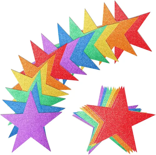 Miniatura 15 de Gejoy 80 piezas de recorte de estrellas con purpurina, decoración de estrellas doradas, estrella de papel doble impresa para noche de cine