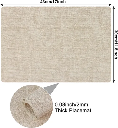 Miniatura 6 de Juego de 6 manteles individuales de piel sintética (beige) Heat Resistant Wipeable Washable Place Mats, Waterproof Anti-Slip Dining Table Mats