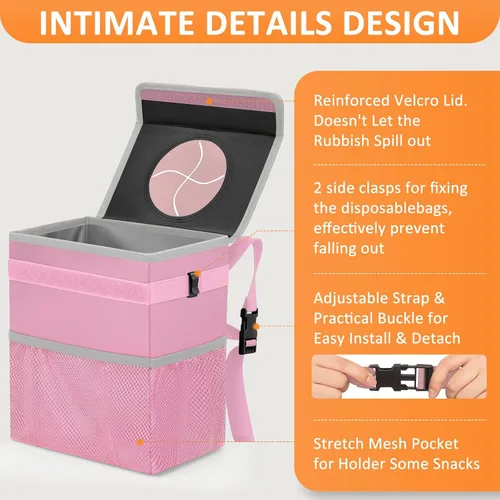 Miniatura 4 de Vankor - Cubo de basura para coche rosa, lindo, accesorios de coche rosa para mujeres, botes de basura automotrices impermeables, cubo de basura