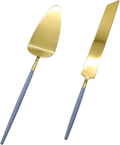 Miniatura 11 de Koyal Wholesale Juego de cuchillo y servidor para pastel de boda burdeos, cortador de pasteles y servidor con mango dorado para novia y novio, juego