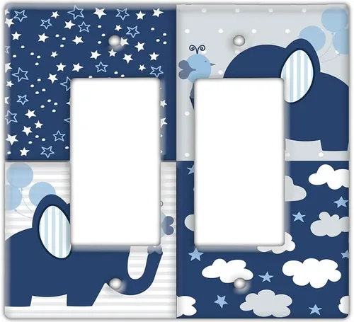 Miniatura 14 de Placa decorativa para interruptor de pared, elefante bebé en placa de interruptor de decoración azul, linda ilustración perfecta para habitación