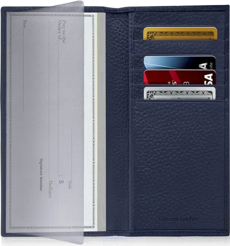 Miniatura 2 de Funda de cuero genuino para hombres y mujeres Funda para libro de cheques para duplicar cheques, billetera RFID