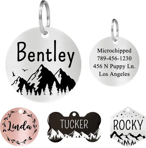 Miniatura 28 de Ultra Joys - Etiquetas de identificación de mascotas de acero inoxidable - Grabado personalizado en la parte delantera y trasera, etiquetas