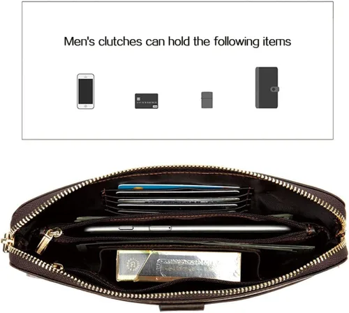 Miniatura 7 de Bolso de mano grande y largo de cuero para hombre, cartera de viaje, pasaporte, funda para teléfono celular, funda para tarjetas de crédito