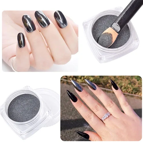 Miniatura 6 de Polvo de uñas cromado, efecto espejo metálico, polvo de uñas, arte de uñas, polvo de espejo negro cromado, brillante, ultra fino, pigmento