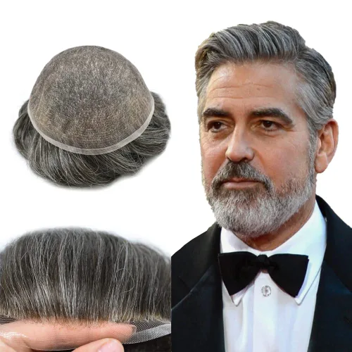 Miniatura 48 de PUNRU HAIR Completo Swiss Lace Toupee para hombres Sistema de cabello humano real Sistema de reemplazo de cabello humano para hombre Toupee