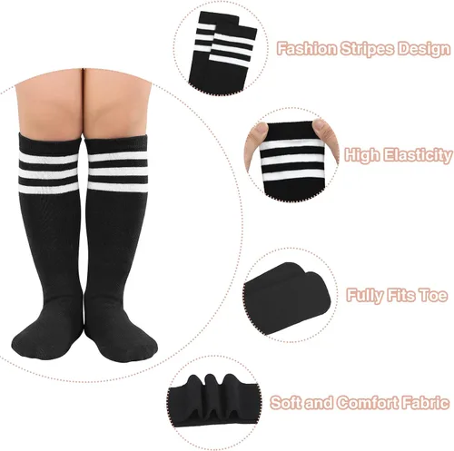 Miniatura 4 de Zando Calcetines de fútbol para niños y niñas, calcetines de tubo a rayas hasta la rodilla, calcetines de uniforme escolar, calcetines largos