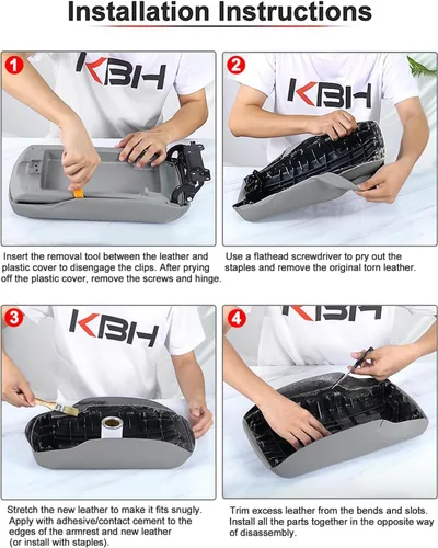 Miniatura 4 de KBH Funda de Reemplazo para Reposabrazos de Consola Central para Dodge Durango y Jeep Grand Cherokee 2011-2020, Cuero Vinílico, Tapicería para Negro