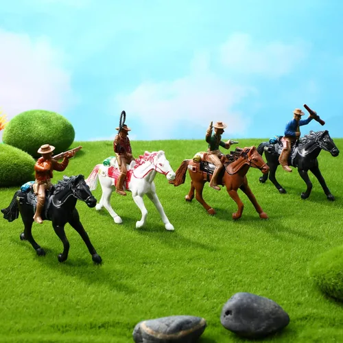 Miniatura 8 de Cowboy Toys Riding Horse Figurines: 4 piezas de figura de acción de vaquero Western Rodeo Toys - Figuras de caballos de plástico con jinete