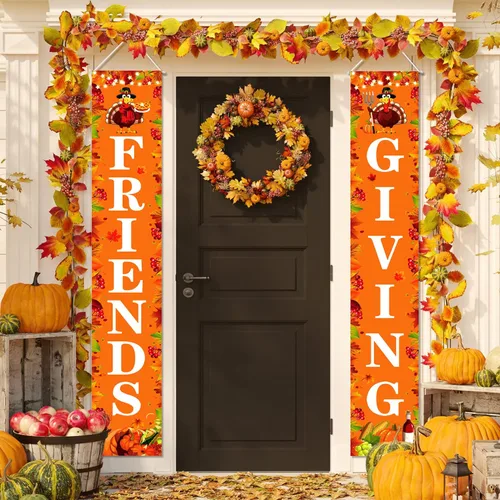 Miniatura 2 de Decoraciones de fiesta de Friendsgiving - Cartel de puerta de Acción de Gracias, 71 x 12 pulgadas (naranja)