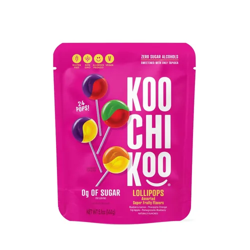Koochikoo Bolsa de paletas sin azúcar, sabores de frutas surtidos, sin azúcar añadido, sin gluten, certificado vegano (24 unidades (paquete de 1))