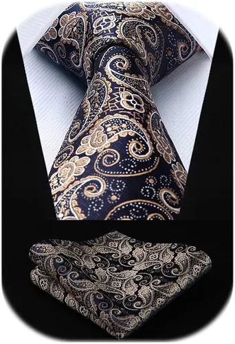 Miniatura 112 de HISDERN Corbatas para hombre, corbata de cachemira y bolsillo cuadrado tejido clásico floral para hombre, corbata de fiesta de boda