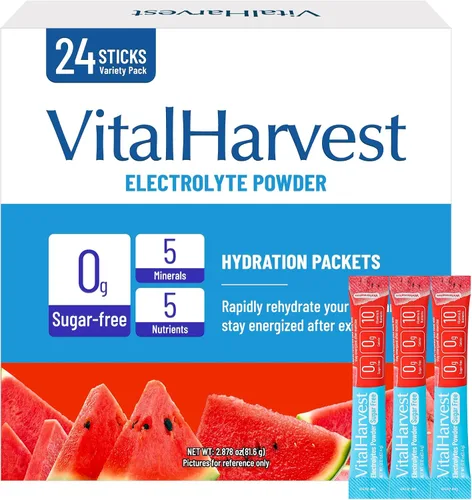 Miniatura 8 de VitalHarvest 24 Sobres de Polvo de Electrolitos Sin Azúcar Paquetes de Hidratación Mezcla de Bebida IV Diaria Líquida para Hidratación Rápida, Bajo