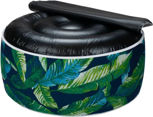 Miniatura 7 de Magpie Fabrics Taburete inflable otomano D20 x H9, reposapiés redondo para exteriores, portátil, para patio, viajes, camping, hojas de laguna verdes