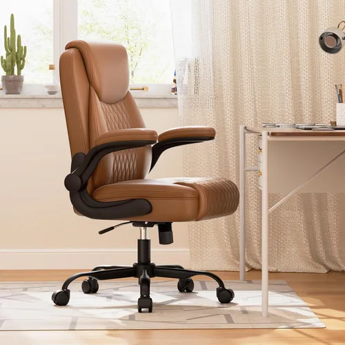 Miniatura 8 de COMHOMA Comfy Silla de oficina, silla de escritorio para el hogar con reposabrazos abatibles y respaldo ergonómico, silla ejecutiva de piel
