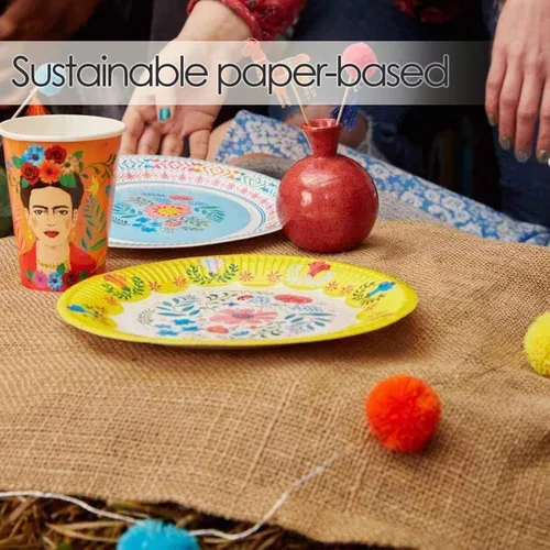 Miniatura 6 de Talking Tables 12 platos de papel florales bohemios de 9 pulgadas, decoraciones del Cinco de Mayo, platos de papel mexicano, platos de fiesta