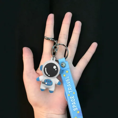Miniatura 3 de Juego de 4 piezas de decoración de estatua de astronauta, adorno de figura de astronauta de poliresina azul, 3 piezas de espejo y 1 llavero