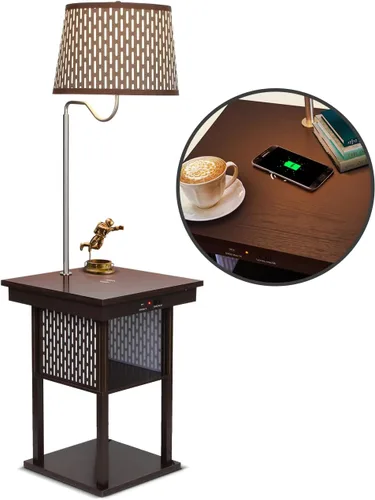 Miniatura 2 de Brightech Madison - Mesa auxiliar con lámpara combinada, lámpara de escritorio con almohadilla de carga inalámbrica y puerto USB, lámpara de lectura