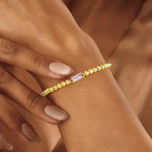 Miniatura 3 de Yoosteel Pulsera delicada con piedra natal para mujer, pulseras elásticas chapadas en oro de 14 quilates, joyería de cumpleaños de amistad de moda