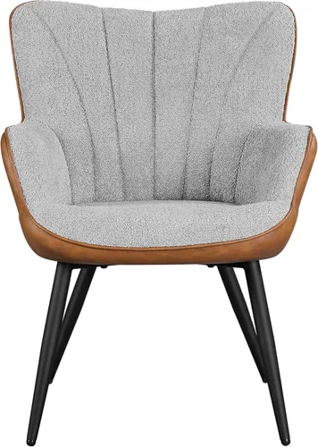 Topeakmart Silla decorativa moderna, sillón de piel sintética con respaldo alto de tela Boucle y patas mentales para sala de estar, dormitorio,