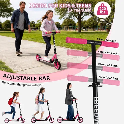 Miniatura 3 de FREEDARE Kick Scooter for Kids & Adults Ages 8+, Foldable Teen Scooter with 2 Big 8-inch Wheels and 4-Level Adjustable Handlebar, Max Load 220 LBS