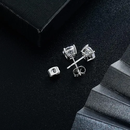 Miniatura 5 de Aretes de tuerca chapados en oro blanco de 18 quilates de 3 a 0.315 in con circonita cúbica redonda, paquete de 6 pares