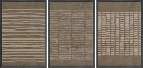 Miniatura 509 de SIGNWIN Lienzo enmarcado para pared, arte con pinceladas de flujo neutro en tonos beige abstractos, ilustraciones, arte moderno, decorativo