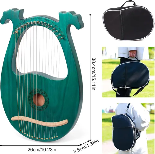 Miniatura 5 de Arpa de lira 16 cuerdas de metal con llave de afinación instrumentos de arpa, arpa de lira es una buena opción para los amantes de la música