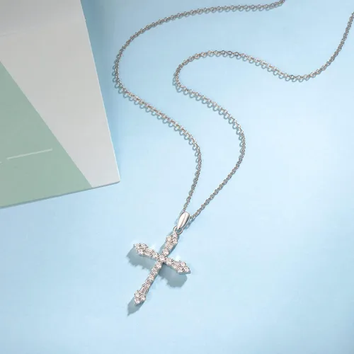 Miniatura 4 de FANCIME Collar de cruz para mujer, plata de ley 925, circonita cúbica, cruz torcida, bucle infinito, princesa, collar con colgante fiel para mujeres