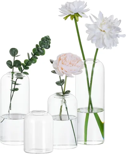 Miniatura 9 de Glasseam Jarrón de cristal para centros de mesa: 12 piezas pequeño florero a granel para un solo ramo de rosas, modernos centros de mesa