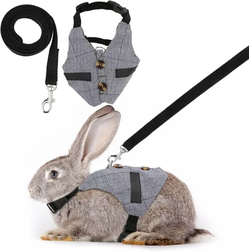 Miniatura 7 de Conjunto de arnés y correa de conejo, estilo formal ajustable para conejito gatito pequeño animal caminando (S)