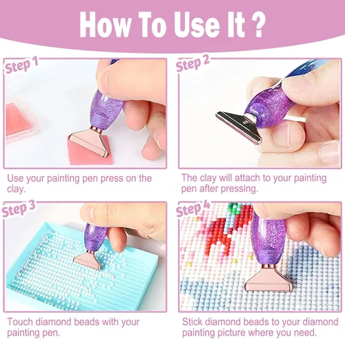 Miniatura 4 de Heyseri Juego de 19 accesorios de arte de diamante, bolígrafos de hilo anticaídas, herramientas de pintura de diamante con cera, agarre cómodo