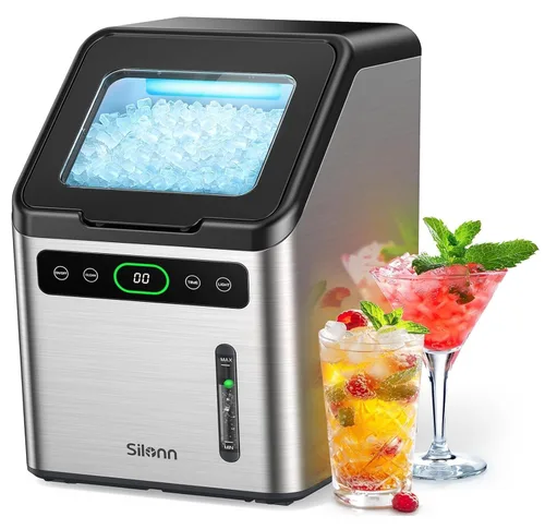 Silonn Nugget Máquinas de Hielo para Encimera, Temporizador Máquina de Hielo de Guijarros con Hielo Suave Masticable, Máquina de Hielo de 44 libras