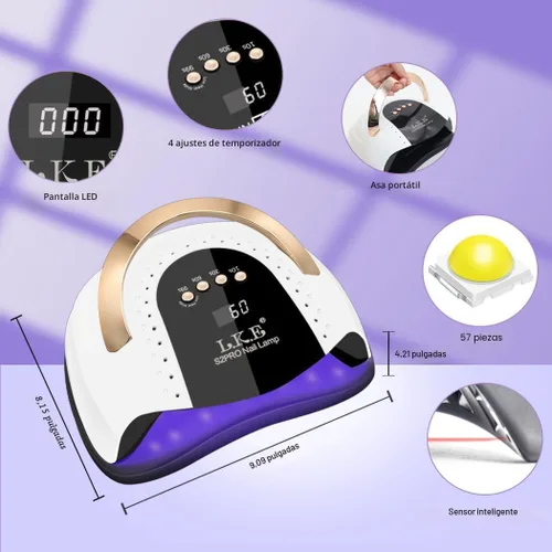 Miniatura 4 de Lámpara de uñas UV LED de 268 W, secador de uñas LKE para esmalte de gel, lámpara de uñas UV profesional con 4 temporizadores, luz de uñas con 57