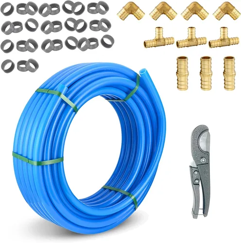 Miniatura 7 de Tubo Niikappu Red PEX-B de 1/2 pulgada, tubo Pex B de 100 pies con un cortador de tubos, 10 accesorios de engarce de latón y 30 anillos de cobre