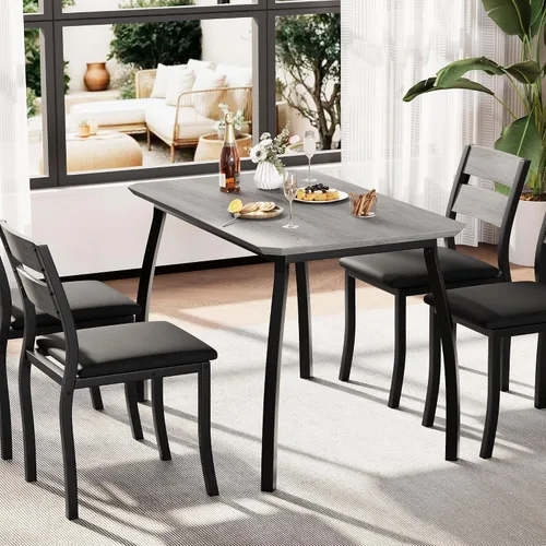 Miniatura 7 de IDEALHOUSE Juego de mesa de comedor para 4 mesas de cocina modernas y sillas con bordes biselados, asientos acolchados, marco de metal compacto que